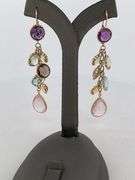 CERTIFIED 14K YELLOW GOLD DROP EARRINGS WITH MULTIPLE GEMSTONES