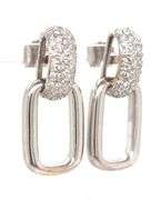 18kt White gold 0.60ctw pave diamond link dangle earrings