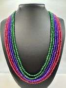 Stunning  397 Cttw 6 Strand Natural Ruby Emerald Sapphire Necklace