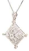 10kt White gold 0.50ctw diamond Vintage style Kite shaped pendant on chain