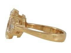 GIA certified 5.92ctw Oval and Half Moon Diamond Three Stone Engagement Ring in 18K