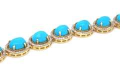 Dreamy 64.50CTW Oval Cabochon-Cut Turquoise & 5.50CTW Diamond Necklace in 14K Yellow Gold Over Sterl