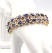 Splendid Brand New European 29.74CTW Emerald-Cut Blue Sapphire & 4.50CTW Diamond Bracelet in 14K Yel