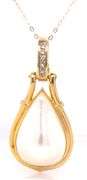 14kt Yellow gold teardrop Mabe pearl and diamond accent enhancer pendant on chain