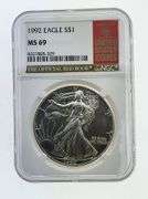 1992 American Silver Eagle, NGC MS69 "Red Book Label"