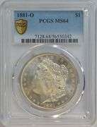Creamy-white virtual Gem BU 1881-O Morgan Silver Dollar. PCGS MS64