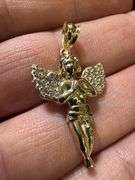 10K Yellow Gold Angel Pendant with Clear CZ Stones