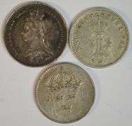 Razor sharp 1889 British Threepence, 1899 & 1917 Swedish 10 Ores