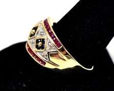 Colorful 14K Yellow Gold Sapphire, and Ruby Gemstone Ring with Diamond Accents