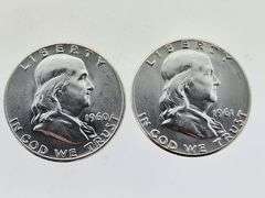 1960 & 1961 Franklin Silver Half Dollars, UNC