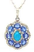 Charming 3.50CTW Kyanite, Diamond & Turquoise Pendant Necklace in Sterling Silver
