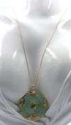 14kt Yellow gold round Jade Fortune pendant on chain