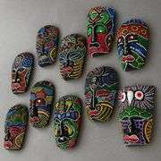 10 Hand-Carved Dot-Painted Tribal Wall Masks