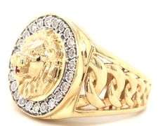 14kt Yellow gold Illusion set diamond halo lion ring with ruby