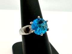 White Gold Plate 3.5 Ct Swiss Blue Topaz Ring