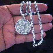 .925 Sterling Silver Aztec Mayan Calendar Pendant