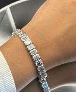 31.87CTW EMERALD-CUT LAB DIAMOND BEZEL TENNIS BRACELET 14K WHITE GOLD
