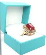 Gorgeous Massive 13.20CTS Emerald-Cut Ruby & 1.10CTW Diamond Ring in Sterling Silver