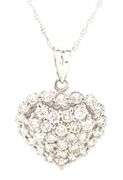14kt White gold 1ctw Pave halo diamond heart shaped pendant on chain