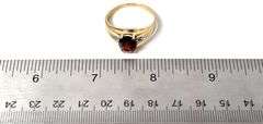Excellent 10K Yellow Gold Red Garnet Gemstone Ring with Diamond Accents