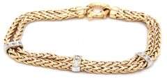 14kt Yellow gold double wheat link bracelet with diamond accents