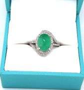 Sensational 4.50CTS Oval Cabochon-Cut Jade & 0.47CTW Diamond Ring in Sterling Silver