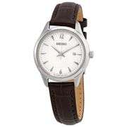 Seiko Women’s Quartz Watch Silver Dial Brown Leather Strap 30mm Classic