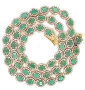 Enchanting Brand new European 15.00CTW  Oval Faceted Natural Emerald & Diamond Necklace in 14K Yello