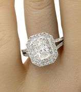 GIA Certificate Platinum 1.06ct Rectangular Cut Lab Diamond in Double Halo Split Shank Diamond Ring