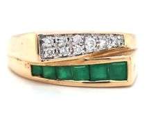 14kt Yellow gold square emerald and diamond bypass ring