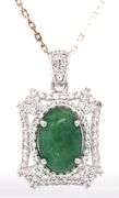 Lovely 2.25CTS Natural Emerald & 1.95CTW Sapphire Pendant Necklace in Sterling Silver