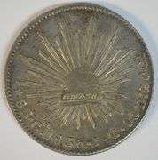 Choice original 1836 Mexico 8 Reales Silver Piece. XF/AU