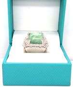 Sparkling 7.40CTS Cushion-Cut Natural Emerald & Sapphire Ring in Sterling Silver