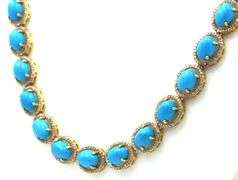 Dreamy 64.50CTW Oval Cabochon-Cut Turquoise & 5.50CTW Diamond Necklace in 14K Yellow Gold Over Sterl