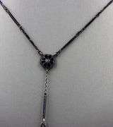 Vintage 925 sterling silver black onyx photo locket pendant lariat necklace