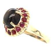 10kt Yellow gold black star sapphire and ruby halo vintage style ring