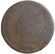 1869 Indian Head Cent AG (About Good) Full Date, Copper Penny