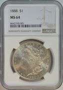 Better near Gem BU 1888 Morgan Silver Dollar. NGC MS64