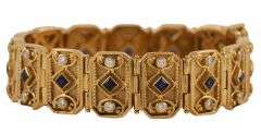2.25ctw Princess Sapphire and 1.50ctw Diamond Etruscan Link Bracelet in 18K