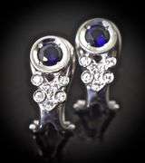 Lovely 18K White Gold Sapphire & Diamond Earrings
