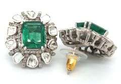 Adorable 4.22CTW Faceted Lab Emerald & Diamond Earrings in Sterling Silver