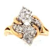 Nicely Designed 1 Ct. T.W. 14K YG Diamond Cluster Ring