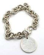 925 Sterling silver Tiffany & Co round tag charm bracelet
