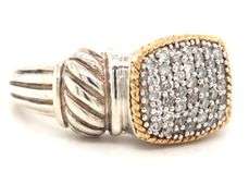 925 Sterling silver Effy 2 tone Pave diamond cushion shaped ring