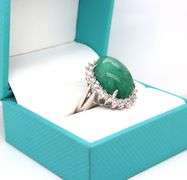 Amazing Large 13.00CTS Oval Cabochon-Cut Emerald & Sapphire Ring in Sterling Silver