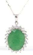 Endearing 6.59CTS Oval Faceted Natural Emerald & 2.25CTW White Sapphire Pendant Necklace in Sterling