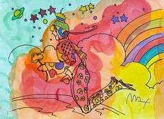 Rare Peter Max Original Mixed Media with Watercolor 'Cosmic Flyer', c. 1989