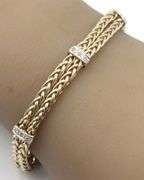 14kt Yellow gold double wheat link bracelet with diamond accents
