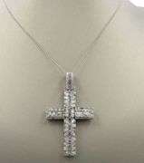 14kt White gold 7.35ctw baguette and round cut diamond cross pendant