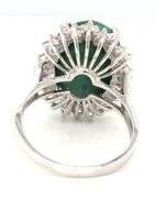 Sparkling Large 11.00CTS Oval Faceted Natural Emerald & White Sapphire Ring in Sterling Silver